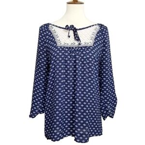 REWIND Navy blue peasant boho lace blouse